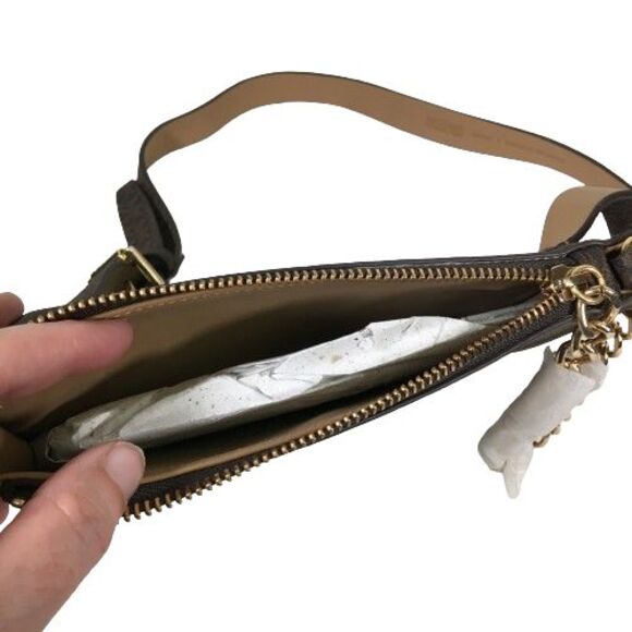 MICHAEL KORS Signature Logo Gold Chain Belt Waist Bag Fanny Pack Brown Large NWT - Picture 5 of 14